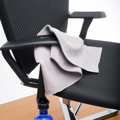 Bureaustoel die wordt schoongemaakt met een natte doek