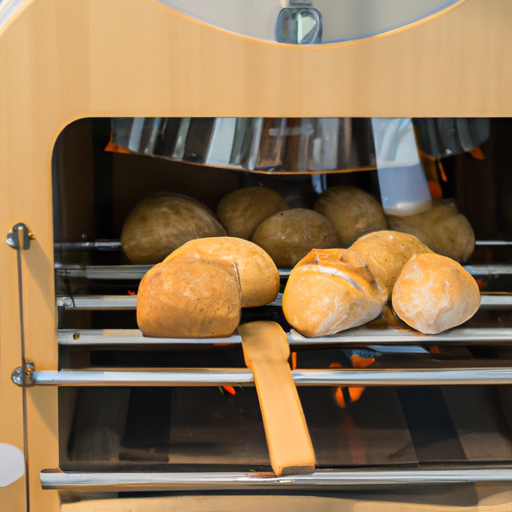 Een broodbakmachine op het aanrecht met versgebakken brood ernaast