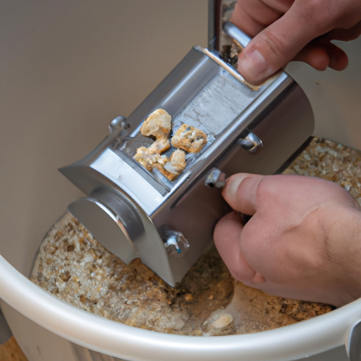 Een persoon die noten en zaden toevoegt aan het deeg in de broodbakmachine
