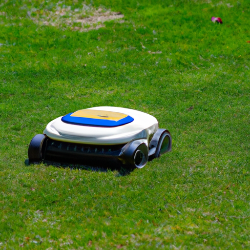 Een robot grasmaaier die over een gazon rijdt