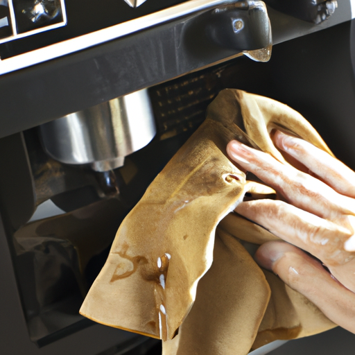 Koffiezetapparaat dat wordt schoongemaakt met een natte doek